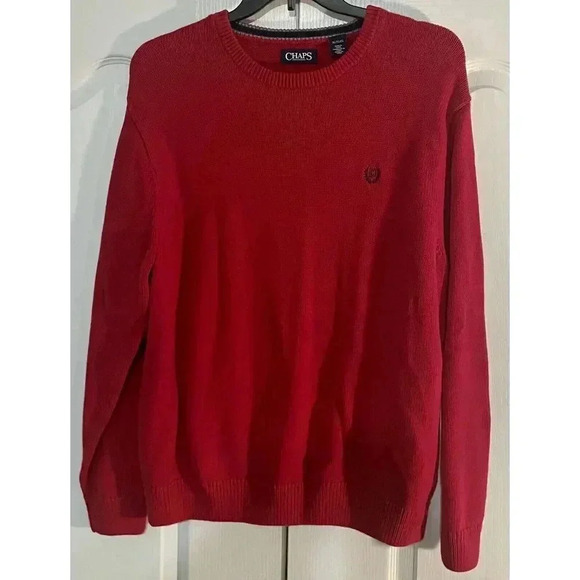 Chaps Ralph Lauren Red Long Sleeve Crew Neck Pullover Cotton Sweater Men’s XL - Picture 1 of 7